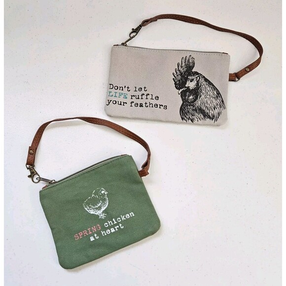 Bella Bug Set Of 2 Small Chicken Duck Print Purse Wristlet Animal Print Farmcore - Picture 1 of 11